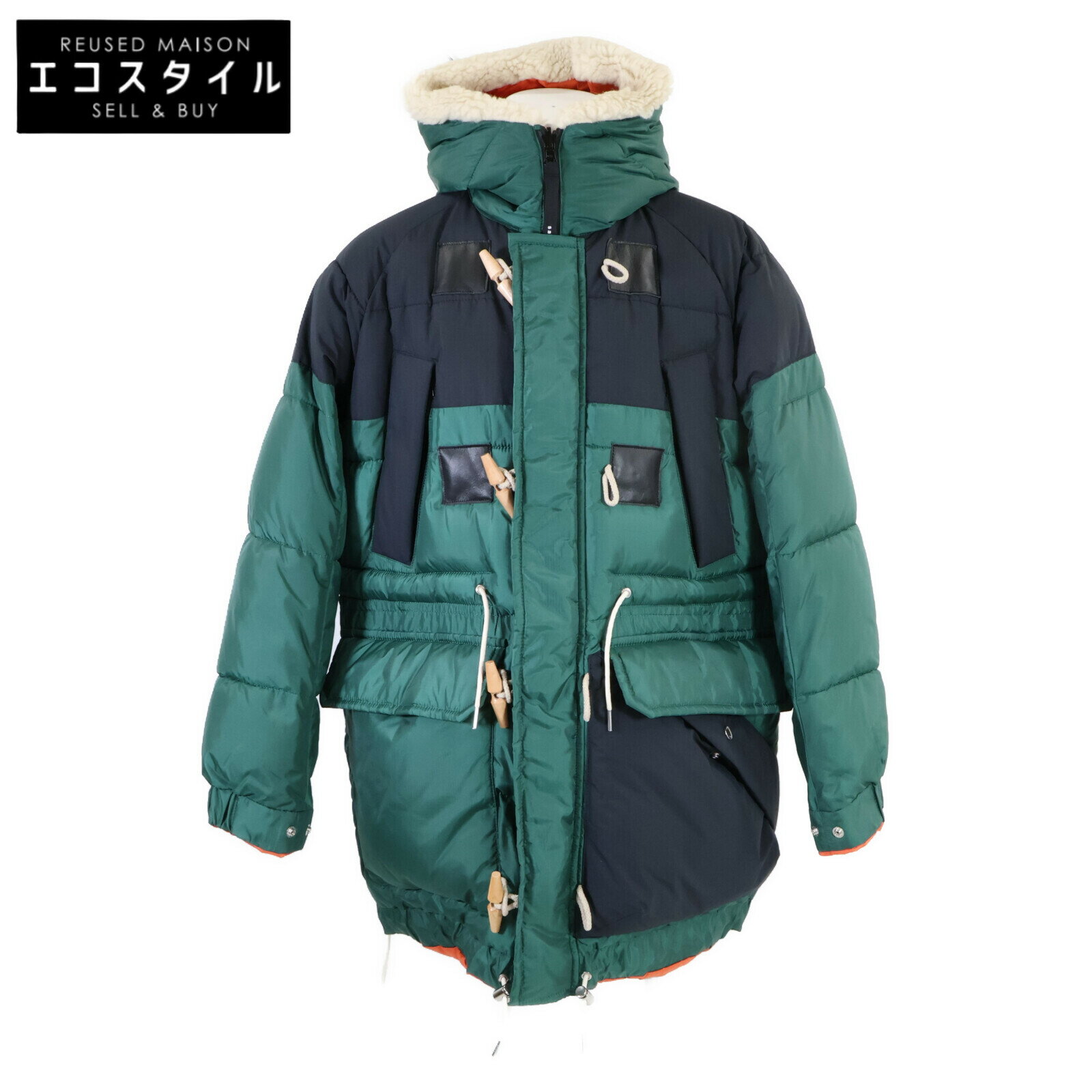 sacai サカイ 【新品同様/21AW】21-02643M Padded reversible coat リバーシブル 中綿入り コート 1 グリーンxネイビー/オレンジ メンズ 【中古】