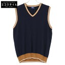 Drumohr ドルモア ネイビー×ベージュ コットン ニットベスト ベスト 48 ネイビー/ベージュ メンズ 【中古】