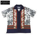 TOGA トーガ TOGA トーガ CUPRA COTTON TWILL PRINT SHIRT 総柄 半袖シャツ トップス メンズ ネイビー マルチカラー 4...