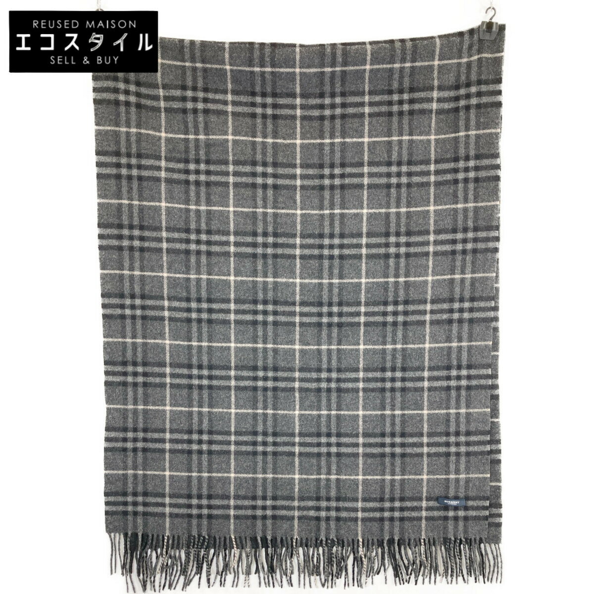 BURBERRY LONDON バーバリーロンドン チェック フリンジ大判 ストール チャコールグレー メンズ 【中古】