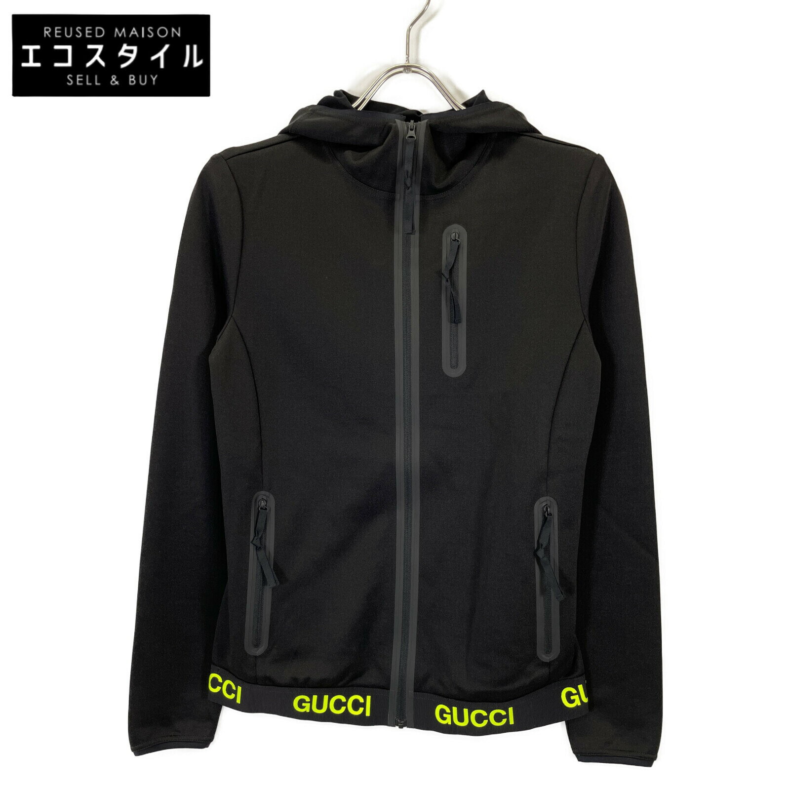 GUCCI グッチ 693081 ブラック ロゴプリント ストレッチジャージー テクニカルジャケット ジャケット XS ブラック レディース 【中古】
