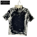Y's ワイズ 23SS YI-T23-677 CIRCULAR RIB GARMENT CRUSH PRINT HIGH NECK HALF SLEEVE T トップス 2 ブラック レディース 【中古】
