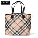 BURBERRY バーバリー ノバチェック トートバッグ ブラック×ベージュ レディース 【中古】(4)