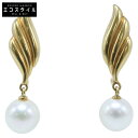MIKIMOTO ミキモト K18 パール フェザーデザイン イヤリング イエローゴールド レディース 【中古】