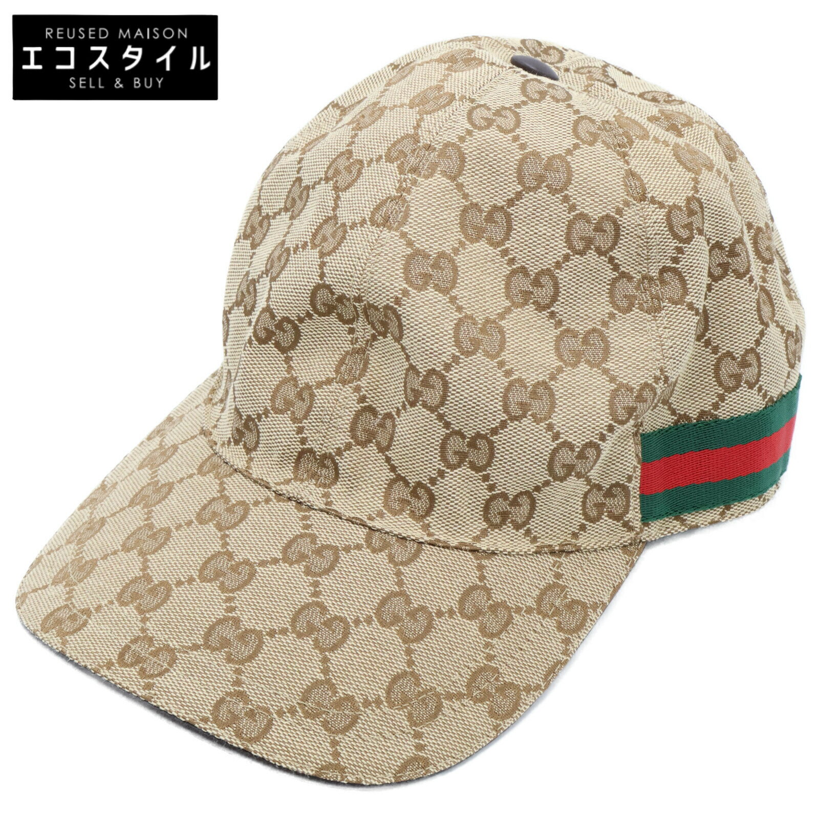 GUCCI グッチ 200035 オリジナルGGキャンバス ベースボールキャップ 帽子 M 58cm ベージュ/エボニー メンズ 【中古】