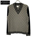 CHANEL シャネル 07A P31879K00638 ベージュ×ブラック ウール混 総柄 Vネックニットプルオーバー トップス 48 ベージュ/ブラック メンズ 【中古】