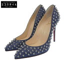 Christian Louboutin クリスチャンルブタン 新品同様 FOLLIES SPIKES 100 LAME LUX ヒールパンプス レディース デニム×シルバー 36 1/2 パンプス 36 1/2 デニム/シルバー レディース 【中古】(4)