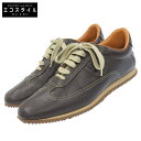HERMES エルメス 美品 クイック Hロゴ ローカットスニーカー シューズ メンズ ダークブラウン 40 1/2 シューズ 40.5 ダークブラウン メンズ 【中古】
