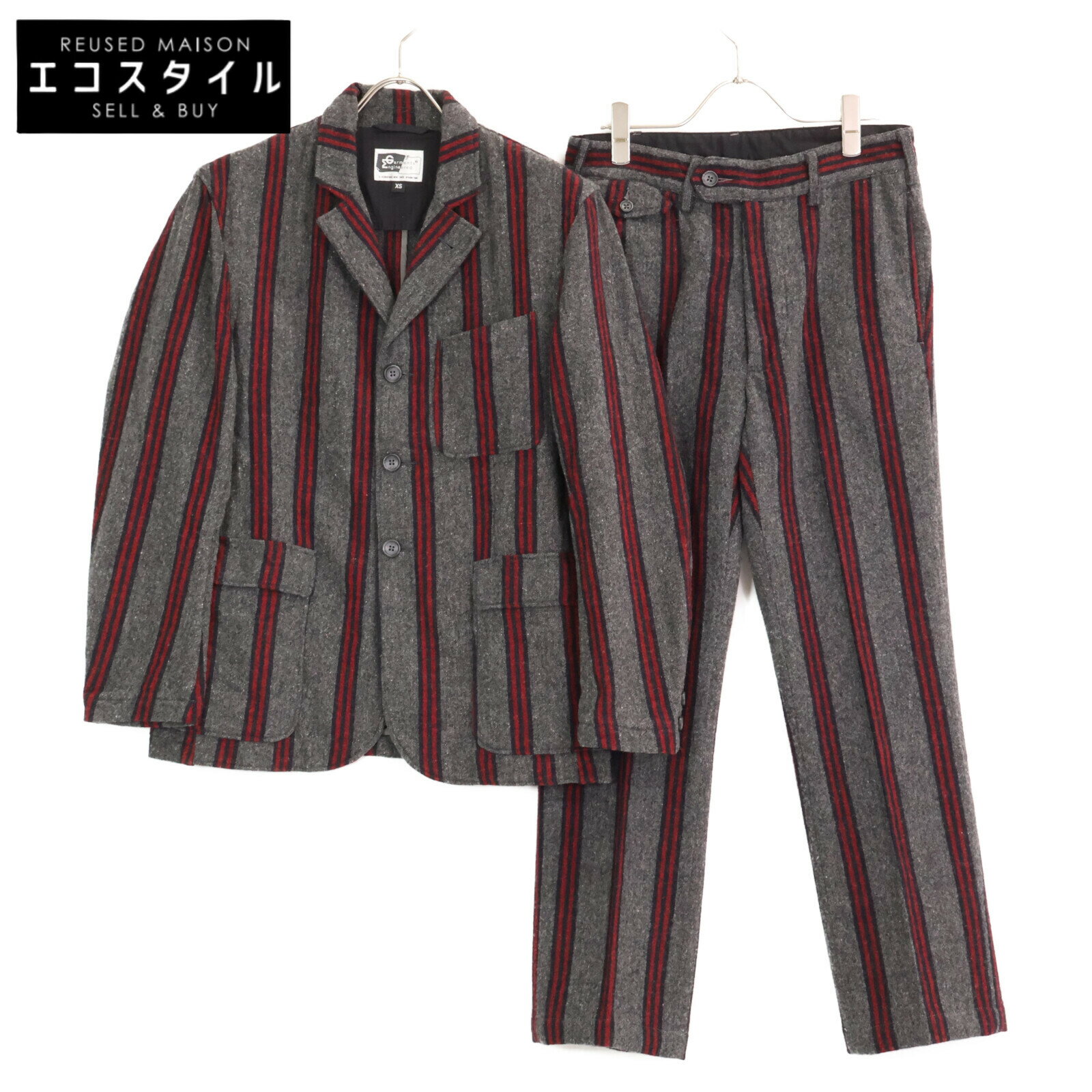Engineered Garments エンジニアードガーメンツ 【美品】Baker Jacket vertical stripe ストライプ ウール ジャケット/パンツ セットアップ グレー/レッド メンズ 【中古】
