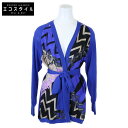 Emilio Pucci エミリオプッチ 【美品】0UKQ30 シルクxウール 総柄 切替 ベルト付 カーディガン XS ブルー レディース 【中古】