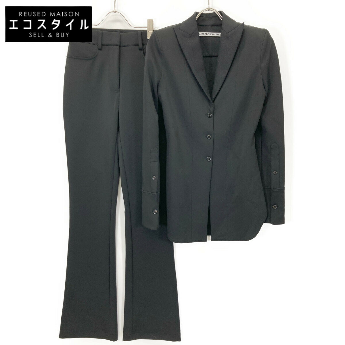 ALEXANDER WANG アレキサンダーワン 【美品】ボンディング ストレッチ ロングジャケット/パンツ スーツ 2 ブラック レディース 【中古】