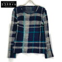 Yohji Yamamoto ヨウジヤマモト ネイビー コットンリネン シアー チェック ロングスリーブカットソー トップス 2 ネイビー チェック レディース...
