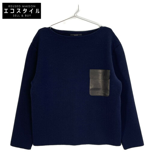 GUCCI グッチ 359352 ネイビー ウール レザーポケットボートネックニット トップス L ネイビー メンズ 【中古】 GUCCI グッチ 359352 ネイビー ウール レザーポケットボートネックニット トップス L ネイビー メンズ 【中古】