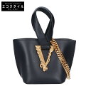 Versace ヴェルサーチ DBFH523 Vロゴ チェーン 2WAY ハンドバッグ ブラック/ゴールド レディース 【中古】