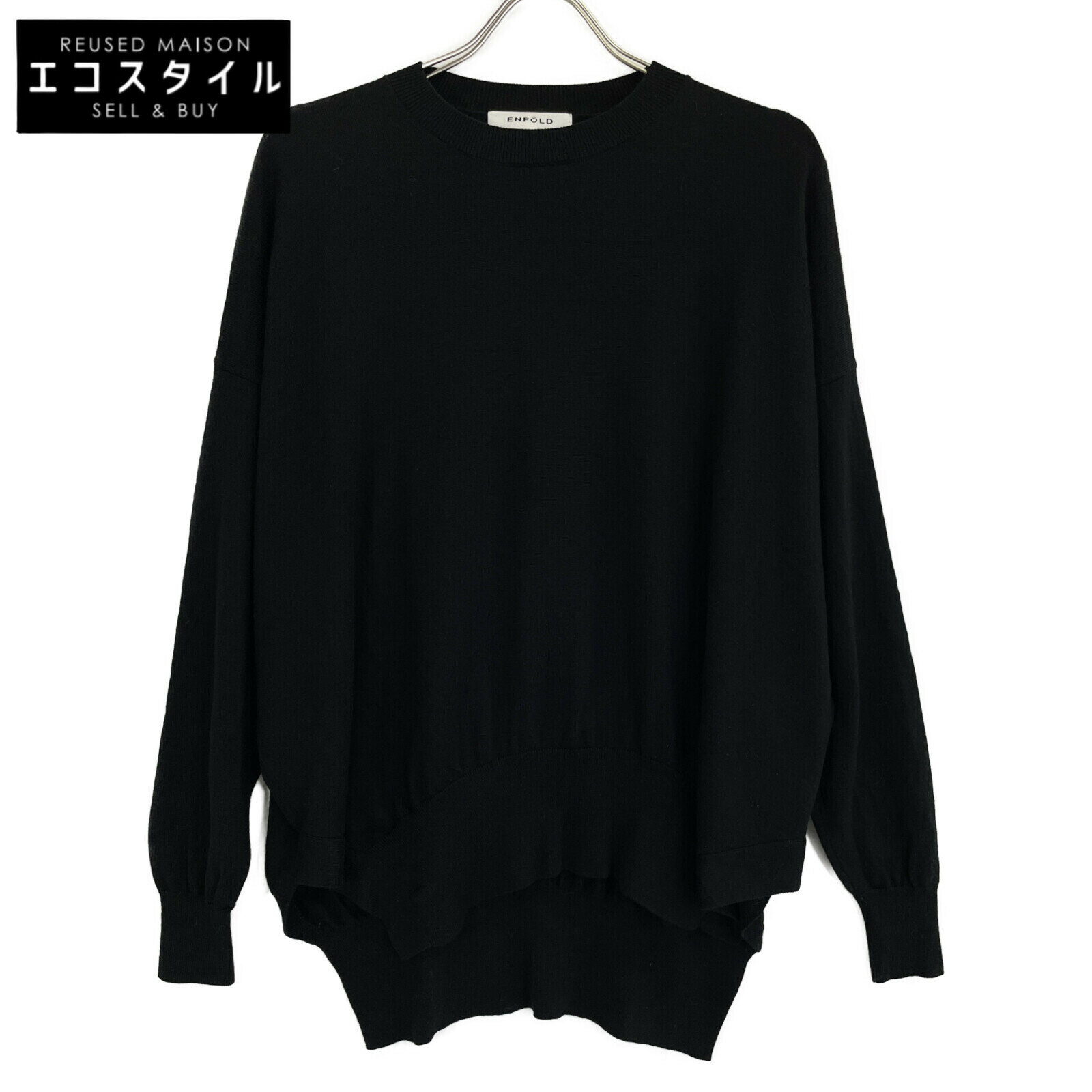 ENFOLD エンフォルド ブラック ウール CURVE SLIT PULLOVER ニット セーター トップス 38 ブラック レディース 【中古】(4)