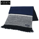 HERMES エルメス レザーパッチ カシミヤ マフラー ブラック/ネイビー/ホワイト メンズ 【中古】