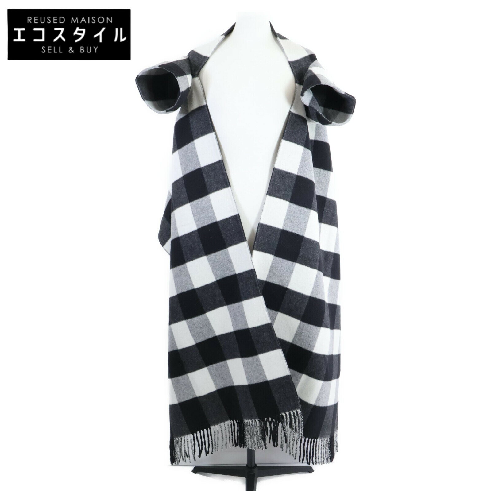 Christian Dior クリスチャンディオール 【美品/国内正規】950V36A1190 チェック ウールxラビット ポンチョ/ ジャケット S ブラックxホワイト レディース 【中古】