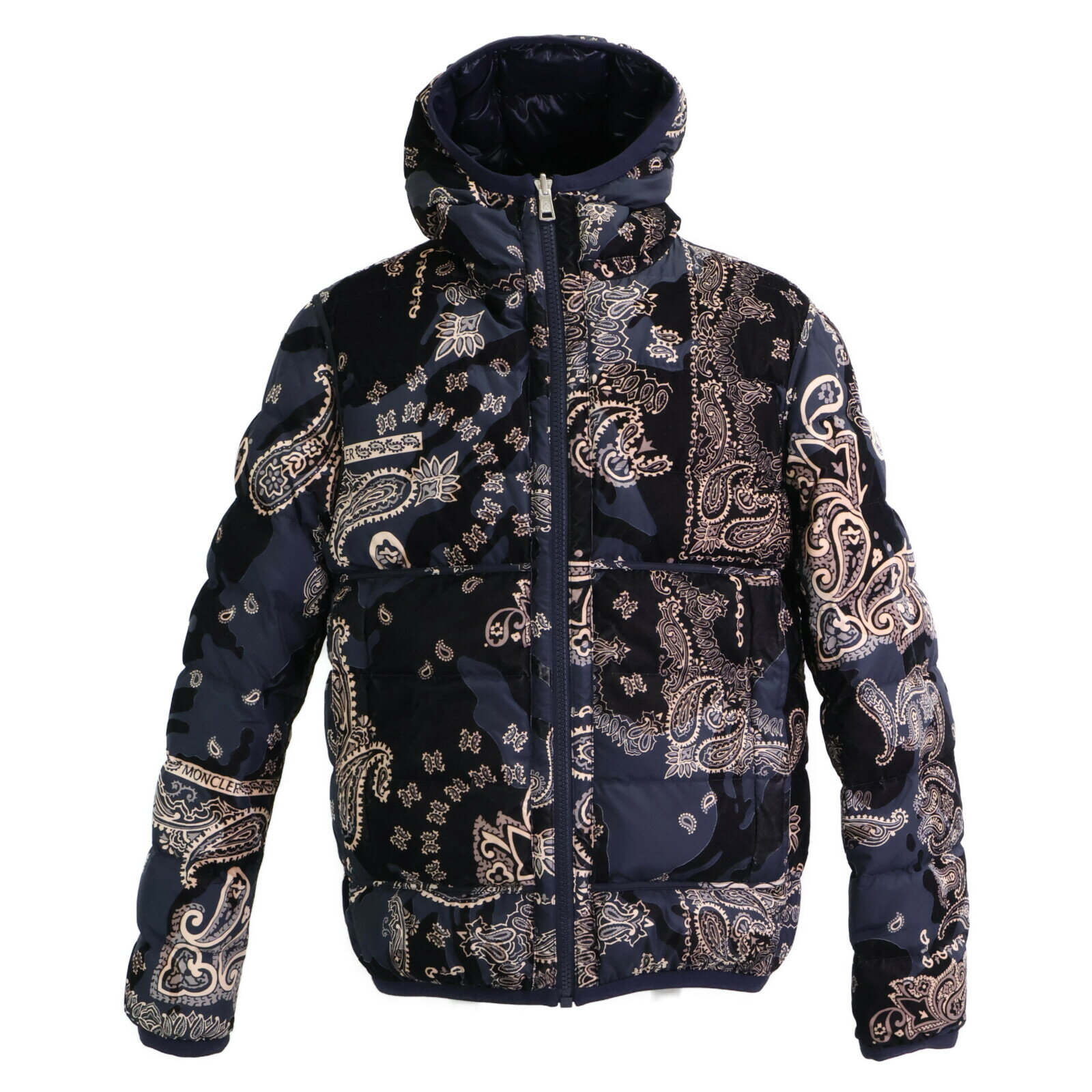 MONCLER モンクレール FREVILLE ペイズリー リバーシブル ダウン ジャケット 1 ネイビー メンズ 【中古】