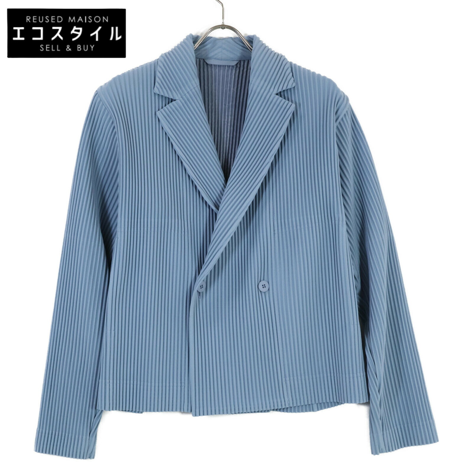 HOMME PLISSE ISSEY MIYAKE オムプリッセ イッセイミヤケ HP01JD213 プリーツ ダブル ジャケット 3 ブルー メンズ 【中古】