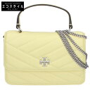 Tory Burch トリーバーチ 【美品】07-23 Mini Kira Chevron Top Handle Chain Wallet Bag ミニ キラ シェブロン チェーン ハンドバッグ イエロー レディース 【中古】