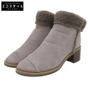 CHANEL シャネル 美品 バックロゴ チャンキーヒール ムートン ボア ブーツ レディース グレージュ G26467 シューズ ― グレージュ レディース 【中古】