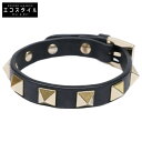 Valentino Garavani ヴァレンティノガラヴァーニ ロックスタッズ レザー ブレスレット ブラック/ゴールド レディース 【中古】