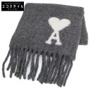 AMI PARIS アミパリス 【美品】24AW USF422.AW0054 ADC OVERSIZE SCARF ハートロゴ フリンジ マフラー グレー レディース 【中古】