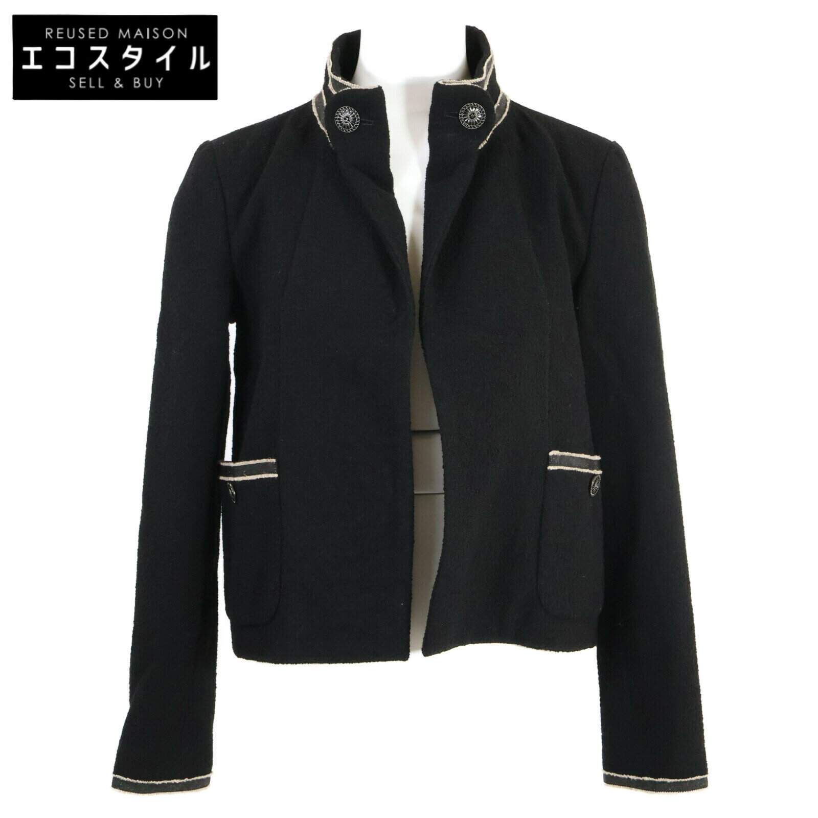 CHANEL シャネル 【美品】P47442V18196 ココマークボタン ツイード スタンドカラー ジャケット 36 ブラック レディース 【中古】のサムネイル