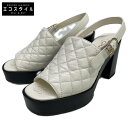 CHANEL シャネル 【新品同様】24P G45567X01000 ラムスキン マトラッセ ヒールサンダル/ シューズ 37.5 ホワイト/ブラック レディース 【中古】