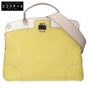 FURLA フルラ F5906 PIPER LUX パイパールクス 型押しレザー ターンロック 2WAY ハンドバッグ ホワイト/イエロー レディース 【中古】