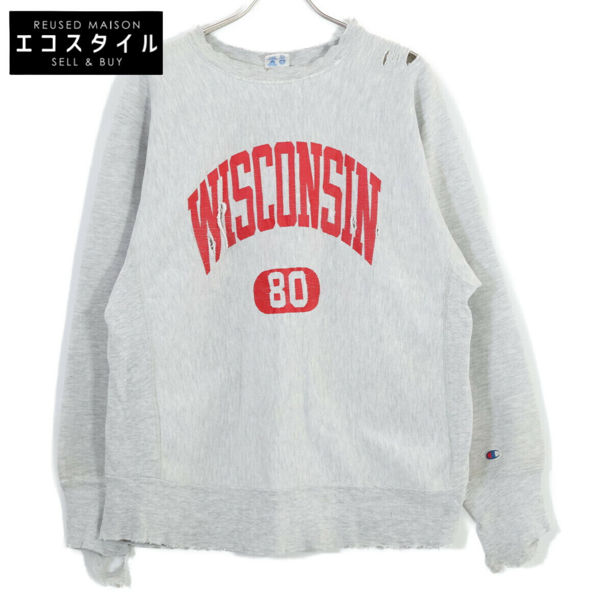 Champion チャンピオン 80'S トリコタグ WISCONSIN ボロ リバースウィーブ スウェットシャツ/ トップス XL ライトグレー メンズ 【中古】