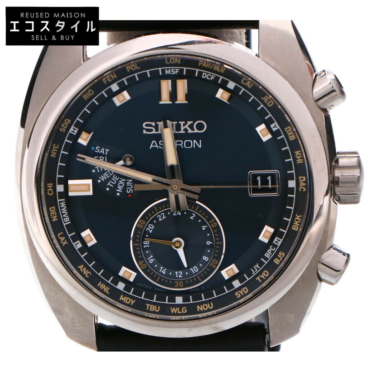 SEIKO セイコー SBXY007 アストロン ソーラー電波 腕時計 ブラックキップレザーベルト メンズ 【中古】
