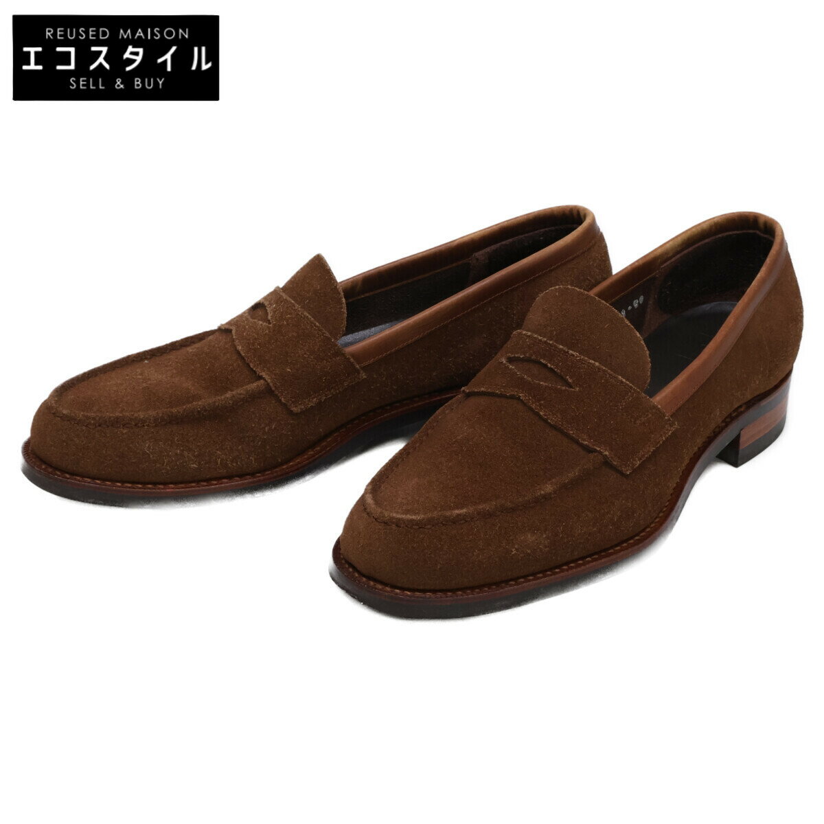 三陽山長 サンヨウヤマチョウ 07408 JUYA 柔弥 R2021CF スエード コインローファー/ シューズ 6 1/2 ブラウン メンズ 【中古】