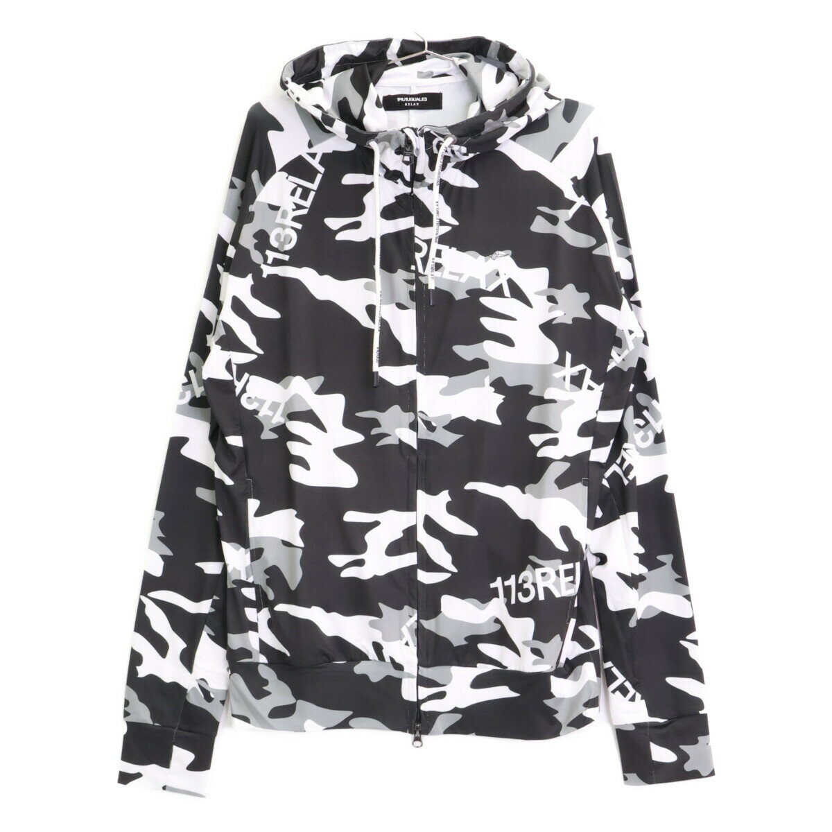 1piu1uguale3 ウノピゥウノウグァーレトレ 【RELAX】ブラック カモ柄 ラッシュガードパーカー ショートパンツ セットアップ スーツ XL／L ブラック メンズ 【中古】