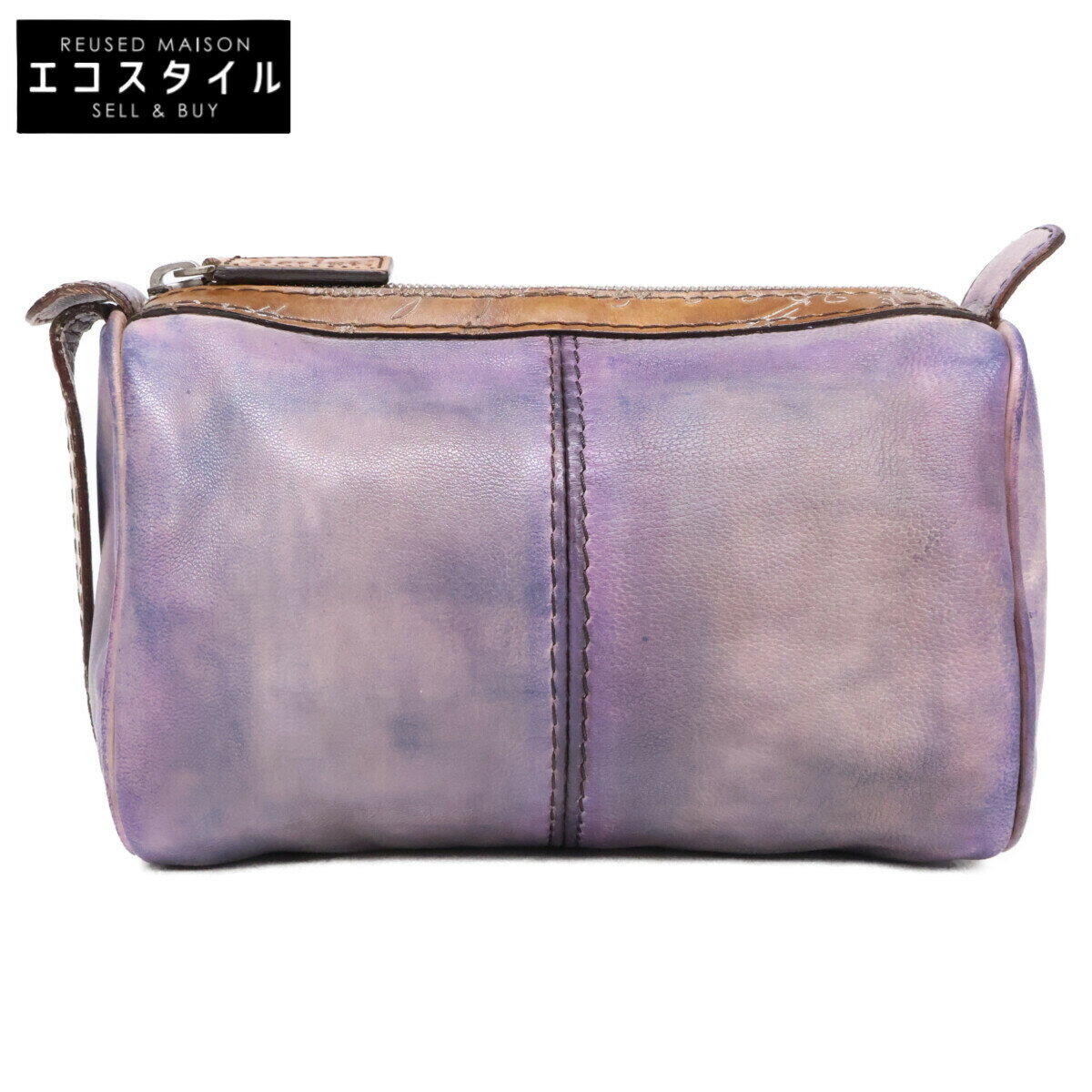 berluti ベルルッティ 07年 オルガ期 カリグラフィ マルチカラーパティーヌ ドゥドゥ ポーチ パープル メンズ 【中古】