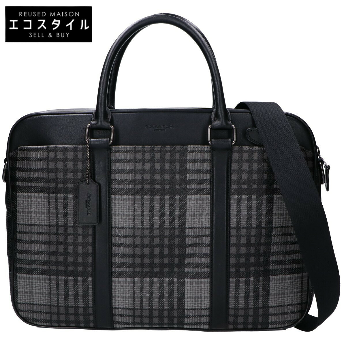 COACH コーチ 【新品同様】F37808 プレイドプリント ペリースリム 2WAYショルダー ビジネスバッグ・ブ..
