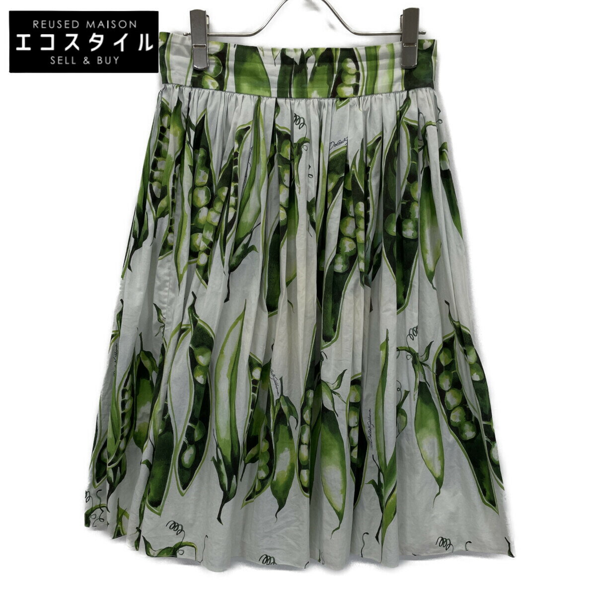 DOLCE&GABBANA ドルチェアンドガッバーナ さやえんどう プリーツスカート スカート 40 ホワイト×グリー..