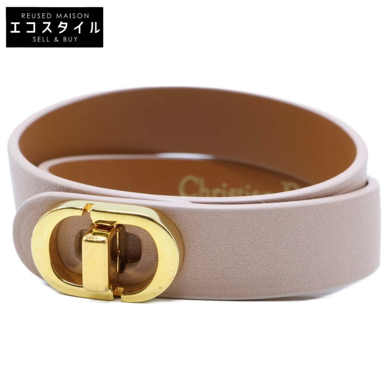 Christian Dior クリスチャンディオール 【美品】30 MONTAIGNE レザー ダブル ブレスレット ピンクベージュ レディース 【中古】