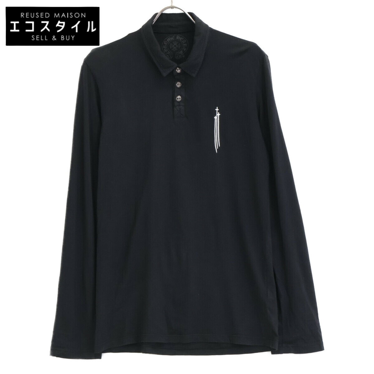 Chrome Hearts クロムハーツ CH POLO L/S BSフレア RS3プリント長袖ポロシャツ トップス S ブラック メンズ 【中古】