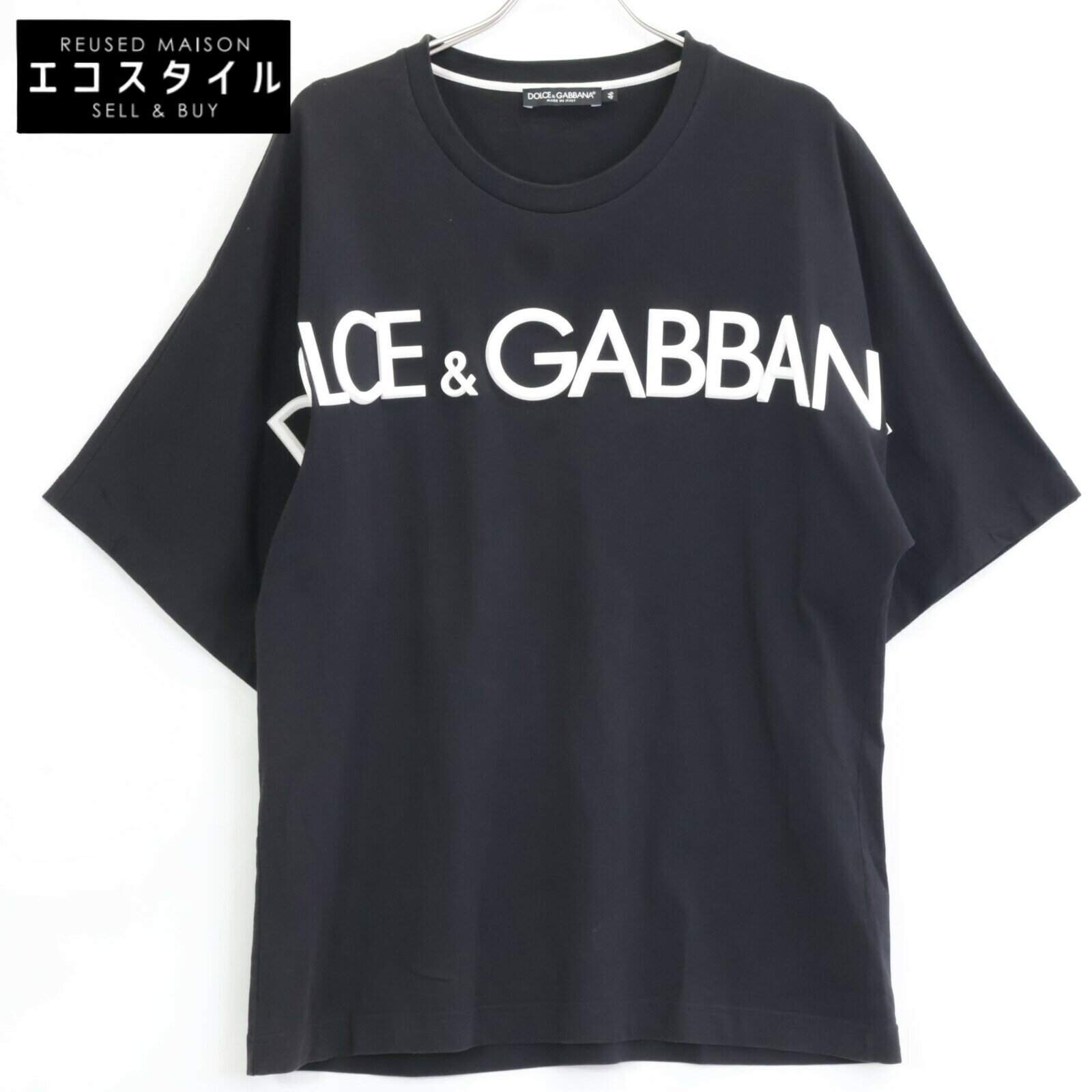 DOLCE&GABBANA ドルチェアンドガッバーナ G8PC4Z HU7MA ブラック シリコンビッグロゴ 半袖 Tシャツ ス..