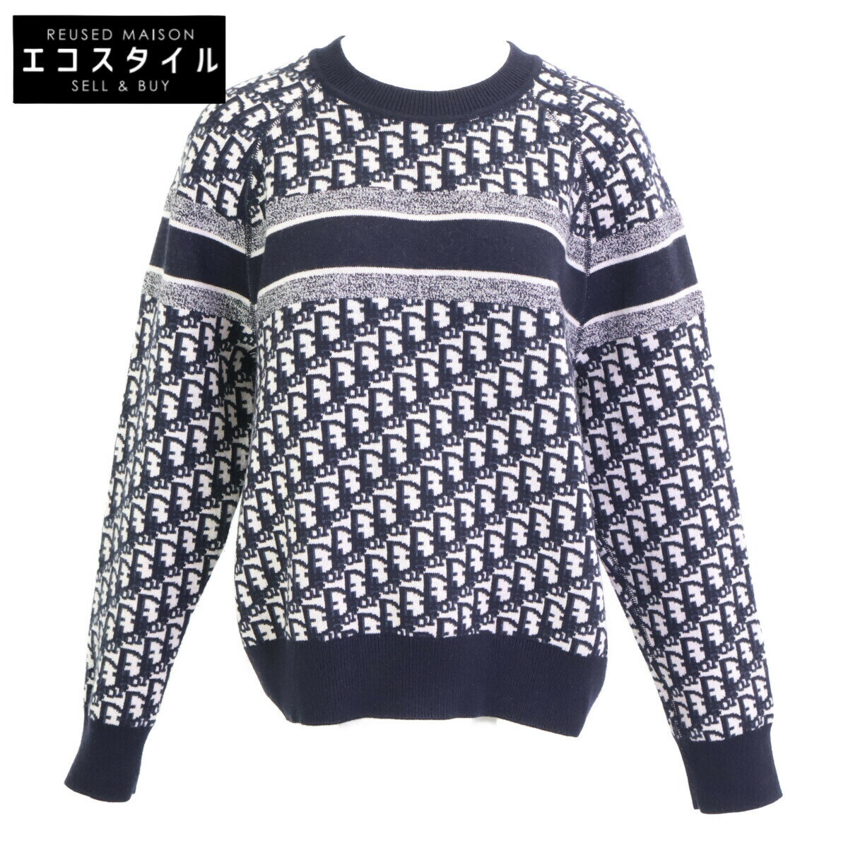 Christian Dior クリスチャンディオール 美品 054S55AM055 カシミヤ オブリーク リバーシブル ラウンド..