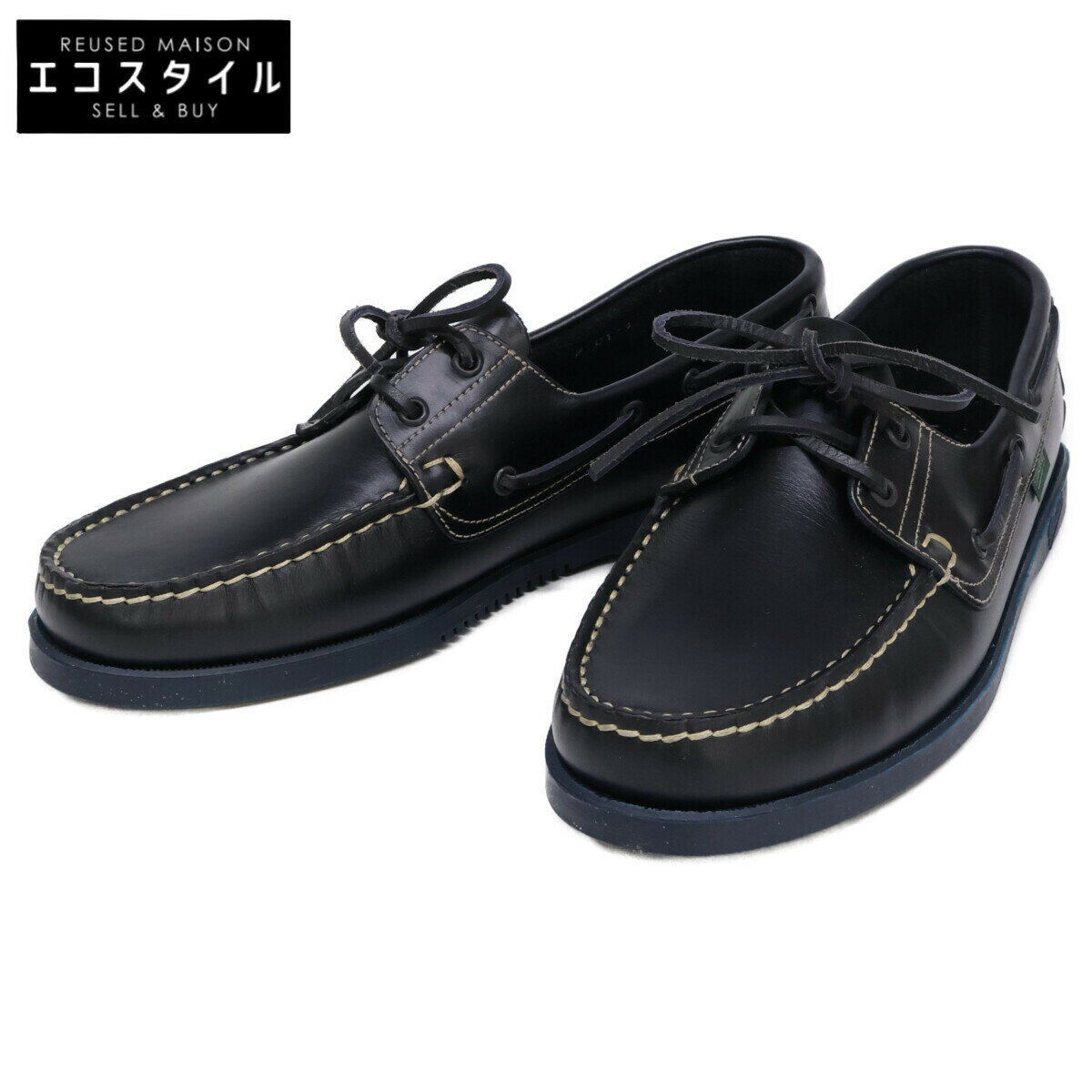 Paraboot パラブーツ 【新品同様】680052 BARTH MARINE デッキ シューズ 9 ブラック メンズ 【中古】