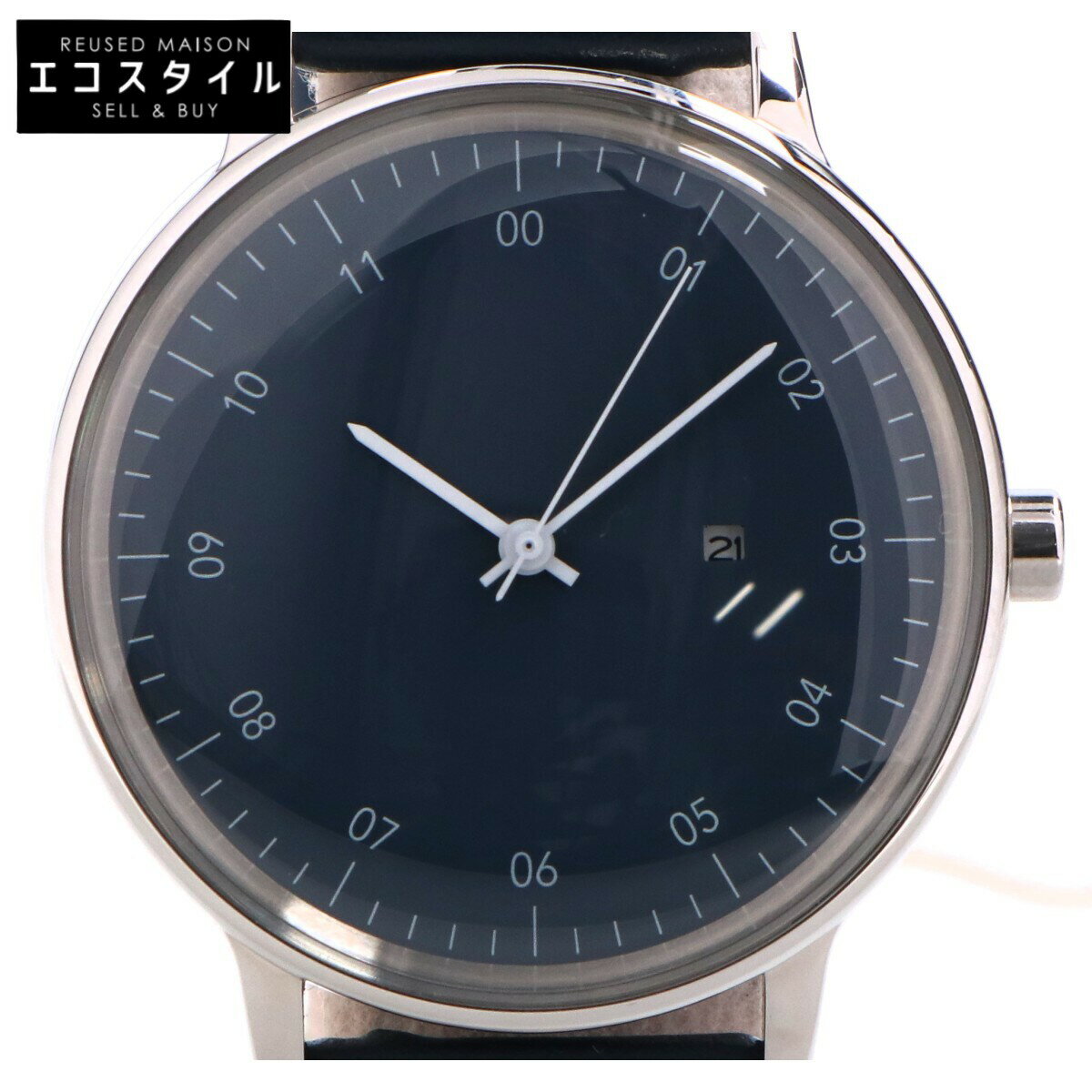 sazare サザレ 【新品同様】01.05.00 SK01 デイト クオーツ 腕時計 SS SILVER MIRROR FINISH / NAVY DIAL / NAVY COW LETHER メンズ 【中古】