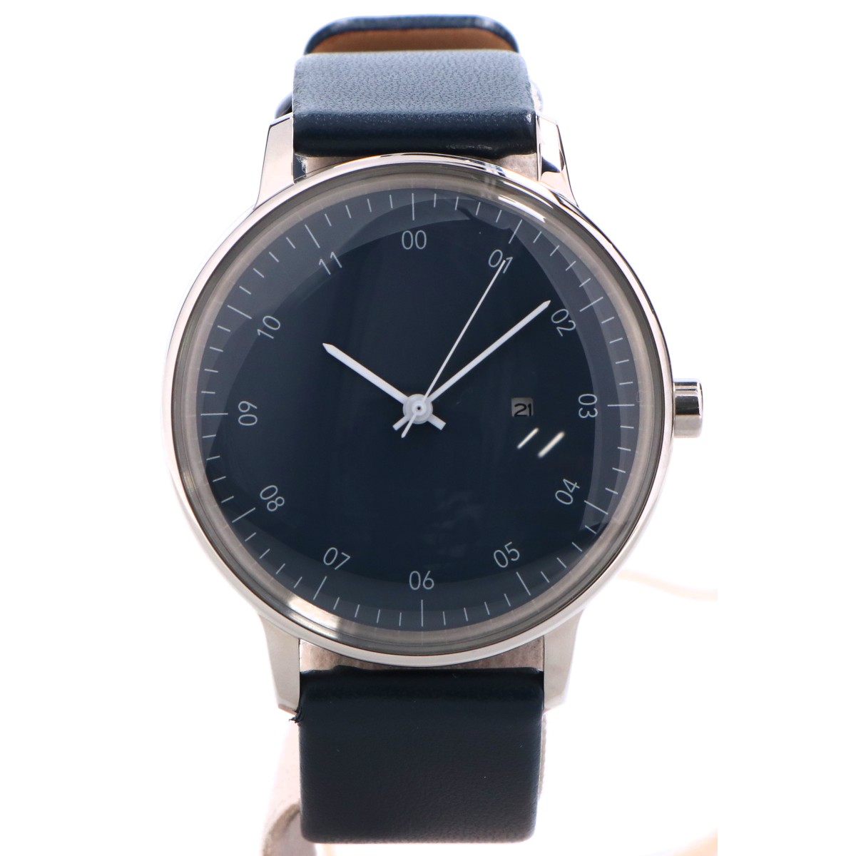 sazare サザレ 【新品同様】01.05.00 SK01 デイト クオーツ 腕時計 SS SILVER MIRROR FINISH / NAVY DIAL / NAVY COW LETHER メンズ 【中古】