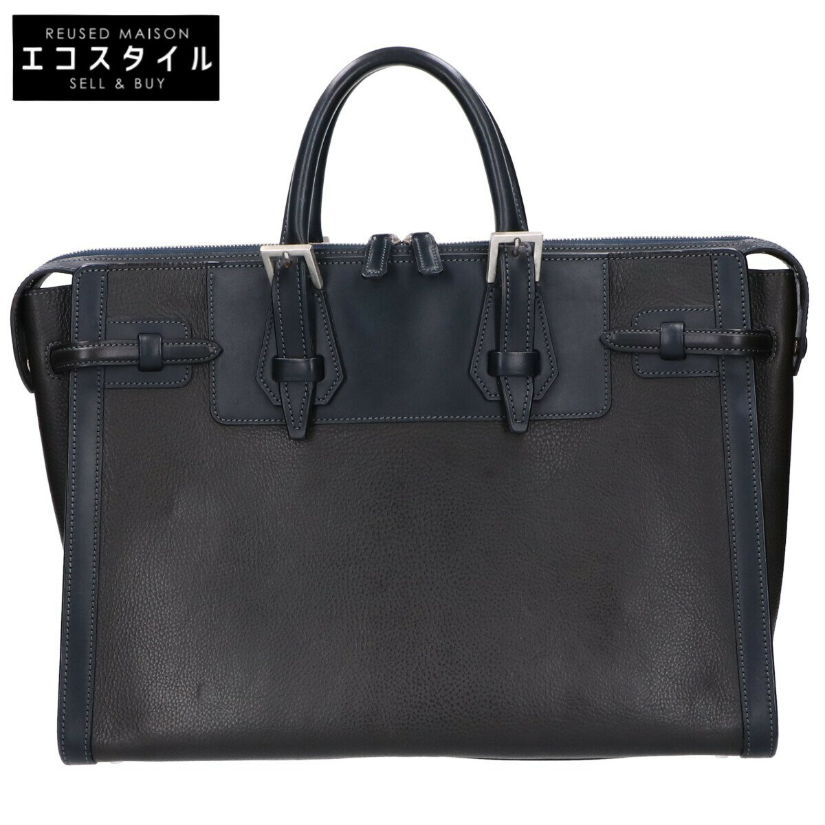 MANSO 万双 レザー サイドベルト ビジネスバッグ・ブリーフケース ネイビー メンズ 【中古】