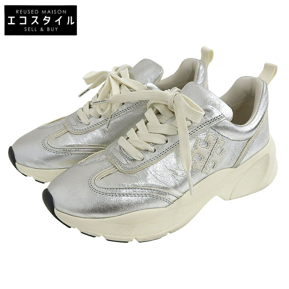 Tory Burch トリーバーチ 美品 グッドラックトレーナー スニーカー シューズ レディース シルバーメタリック 6M シューズ 6 M シルバーメタリック レディース 【中古】(4)