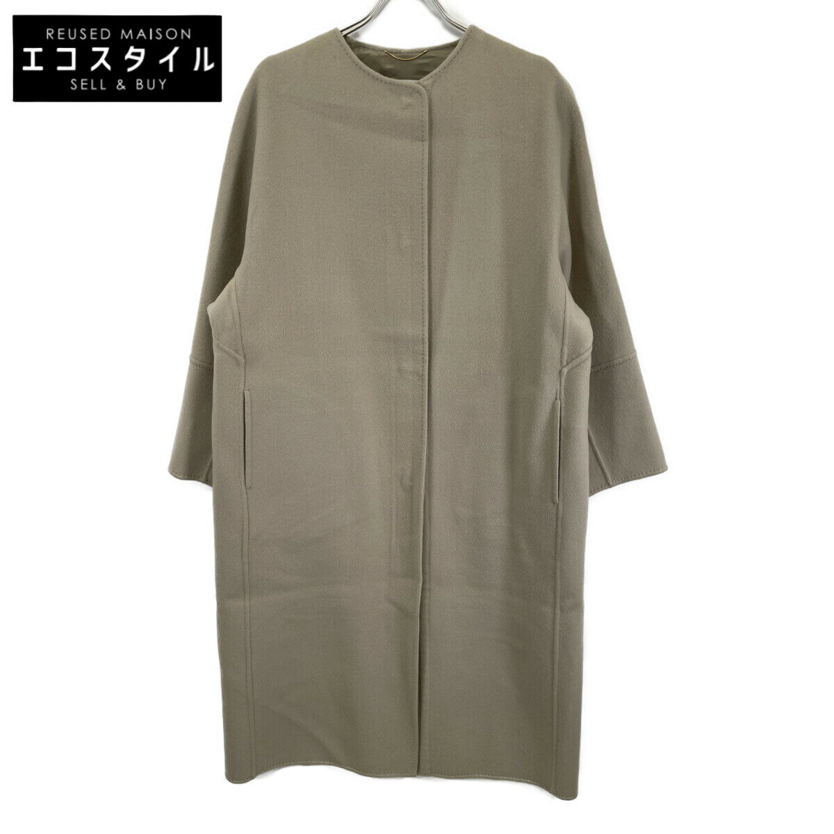 ebure エブール 3210200039 ベージュ スーパー120'Sウール ダブルビーバー ノーカラー ロングコート コート 36 ベージュ レディース 【中古】