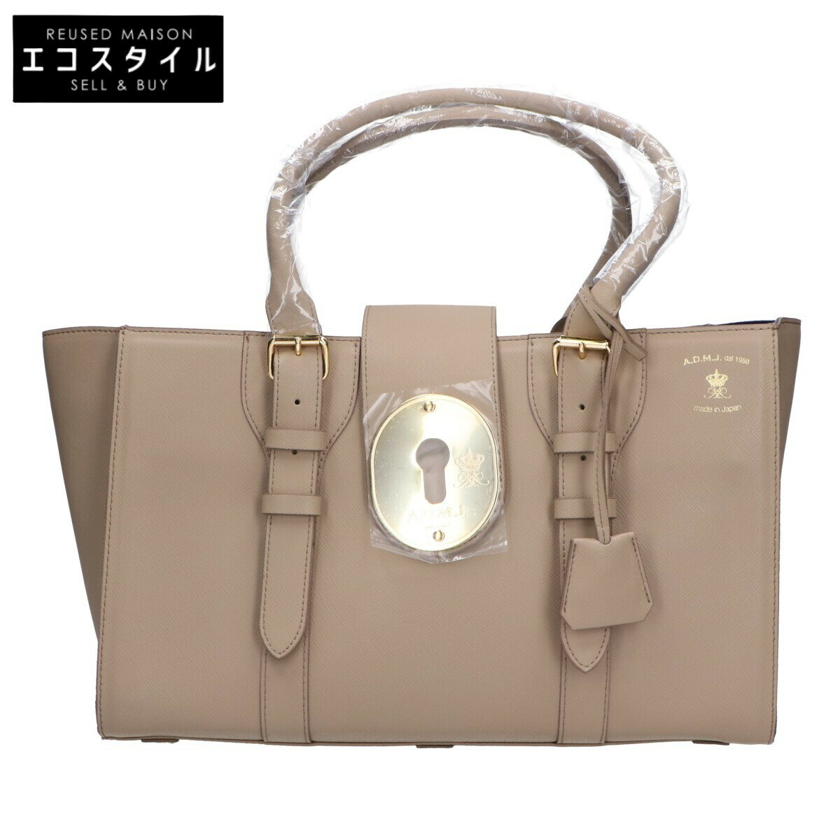 A.D.M.J. Accessoires De Mademoiselle ADMJ 【新品同様】キーホールモチーフ レザー トートバッグ ベージュ レディース 【中古】
