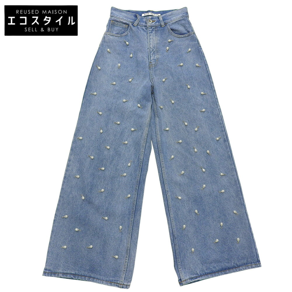 jose moon ジョゼムーン 美品 ワイドデニムパンツ with PEARL ボトムス レディース ブルー 34 1724520568-2 ボトムス 34 ブルー レディース 【中古】