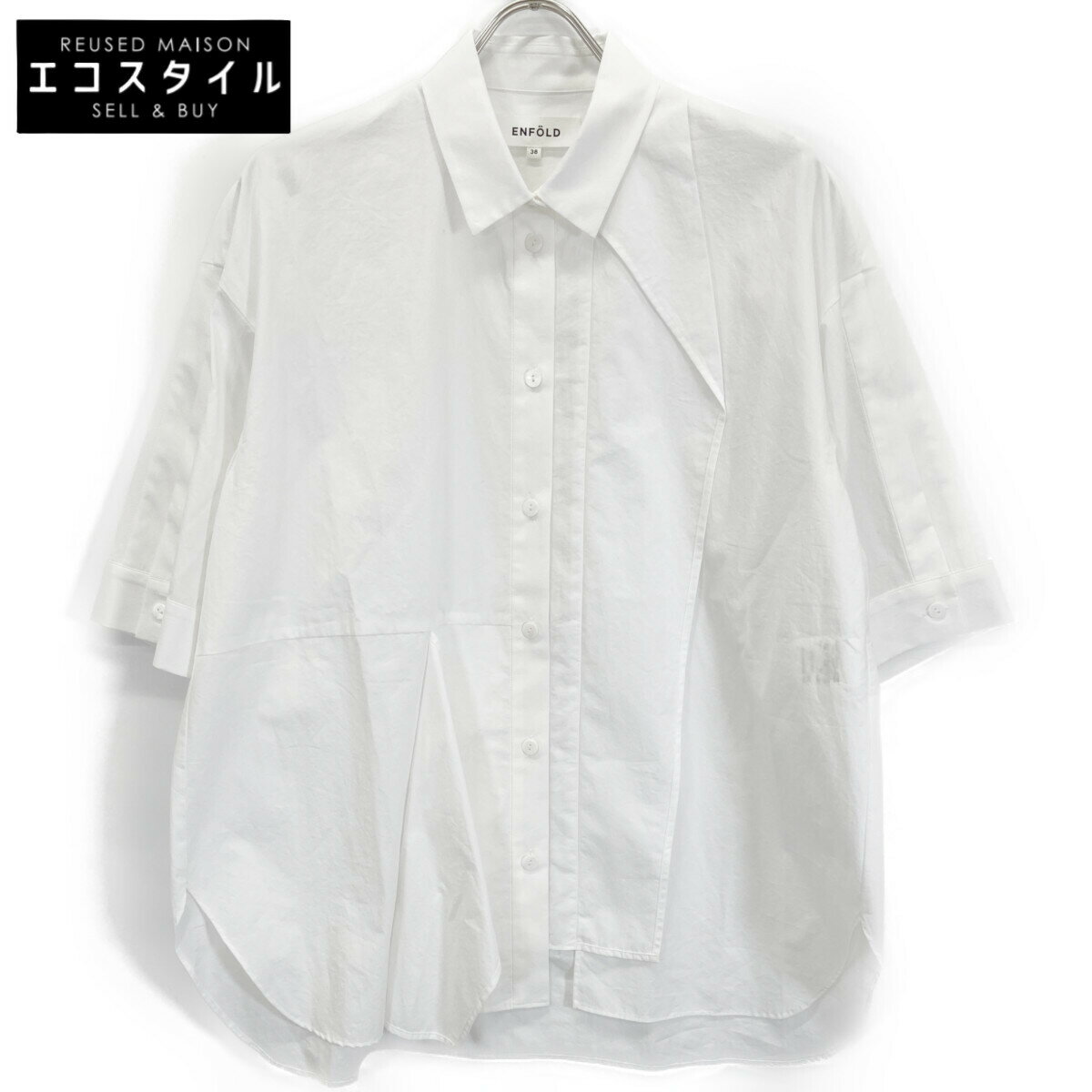 ENFOLD エンフォルド 25SS 300IS430-3131 ホワイト コットン LAYERED HALF SLEEVES SHIRT トップス 38 ..
